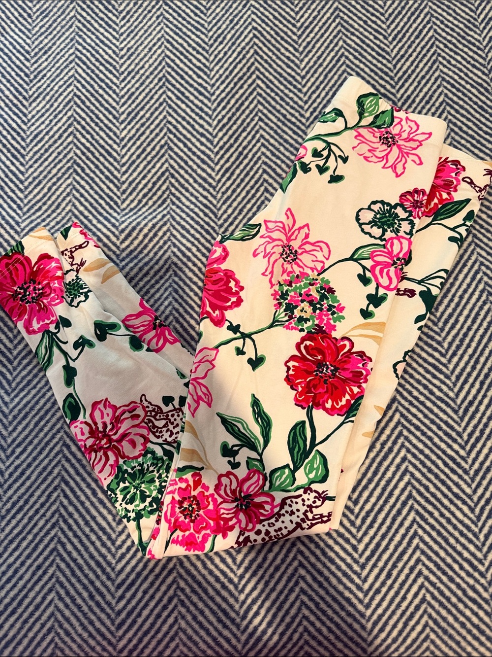 Lilly Pulitzer Cream Leggings with Pink & Green Floral Print